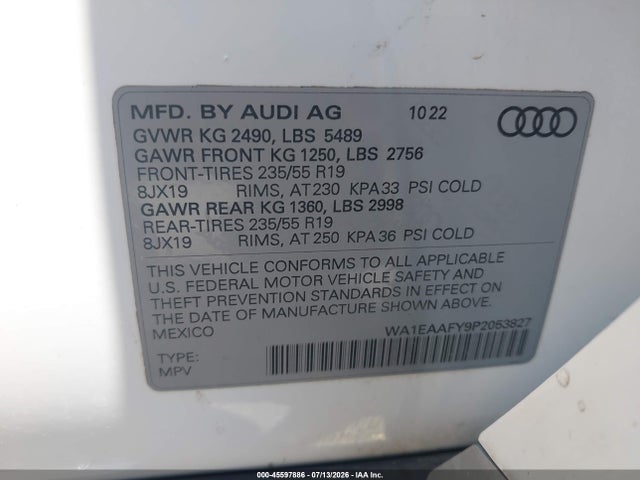 WA1EAAFY9P2053827 Audi Q5 Premium Plus 45 Tfsi S Line Quattro