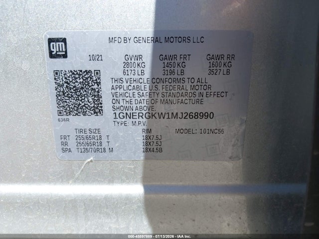 1GNERGKW1MJ268990 Chevrolet Traverse Fwd Lt Cloth