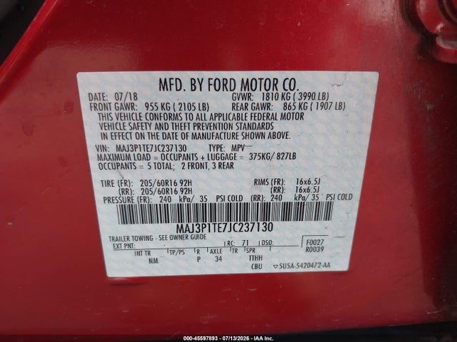 MAJ3P1TE7JC237130 Ford Ecosport Se