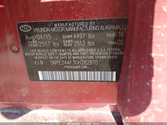 Hyundai SONATA SE 2016 5NPE24AF3GH282870 Image 9