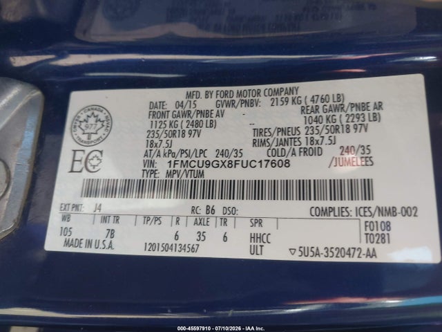 1FMCU9GX8FUC17608 Ford ESCAPE SE