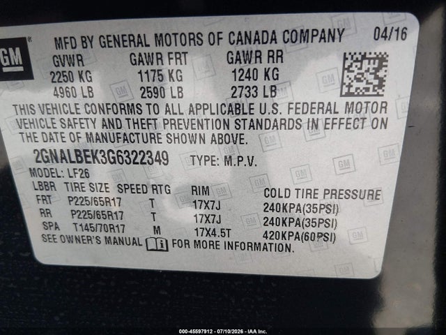 2GNALBEK3G6322349 Chevrolet EQUINOX LS