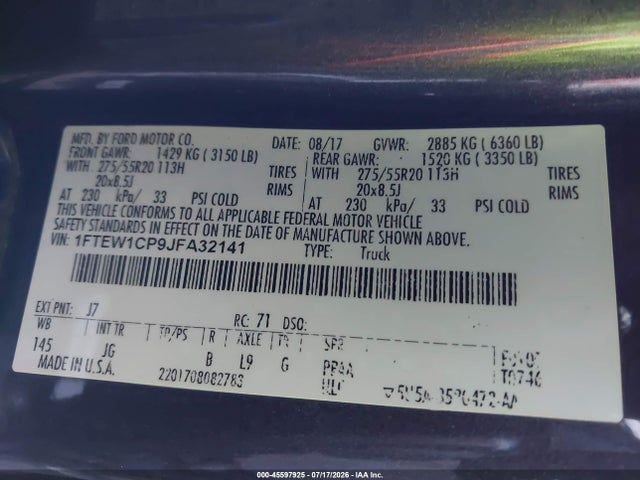 Ford F-150 Xl 2018 1FTEW1CP9JFA32141 Image 9