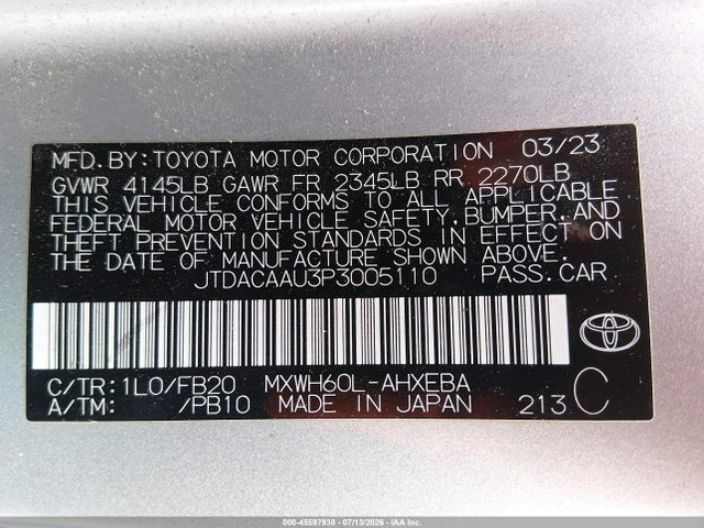 JTDACAAU3P3005110 Toyota Prius Le