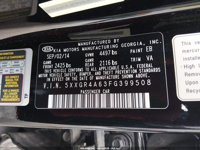 Продажа на аукционе авто 2015 Kia Optima Sx Turbo, vin: 5XXGR4A63FG399508, номер лота: 45597947