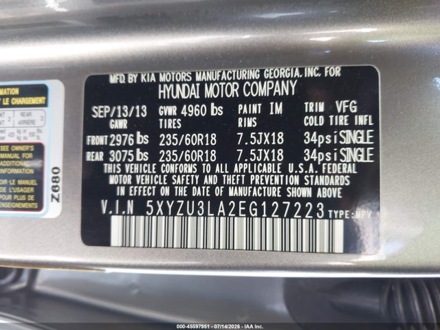 5XYZU3LA2EG127223 Hyundai Santa Fe Sport 2.0l Turbo