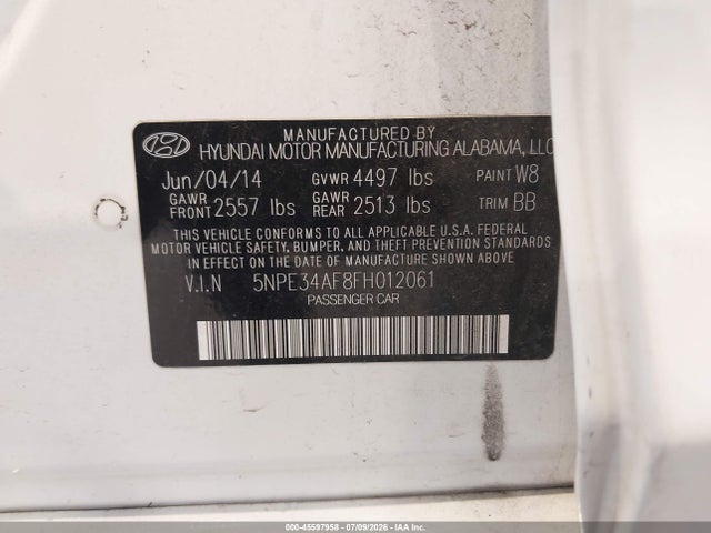 Hyundai Sonata Limited 2015 5NPE34AF8FH012061 Image 9