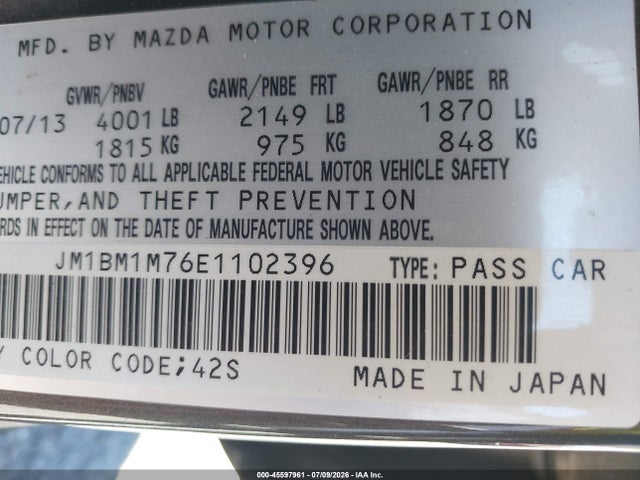 JM1BM1M76E1102396 Mazda Mazda3 I Grand Touring