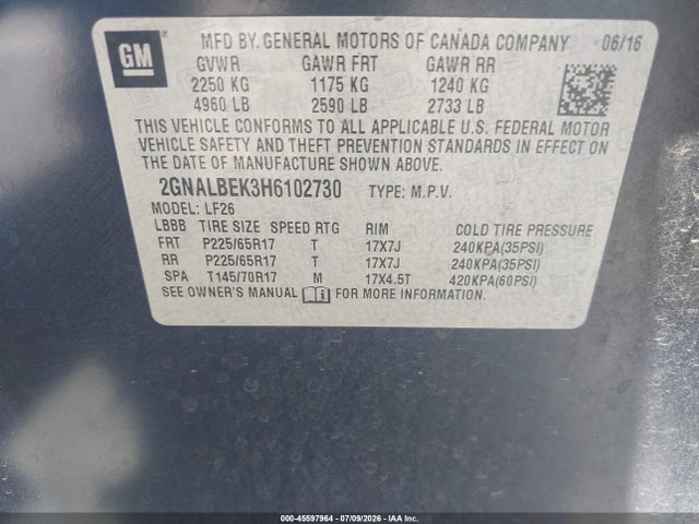 Aukcja sprzedaży 2017 Chevrolet Equinox Ls, vin: 2GNALBEK3H6102730, numer aukcji: 45597964