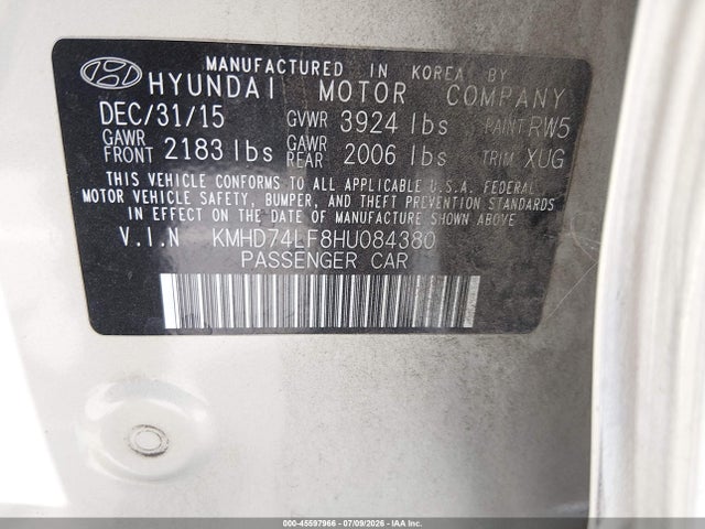 Продаж на аукціоні авто 2017 Hyundai Elantra Se, vin: KMHD74LF8HU084380, номер лоту: 45597966