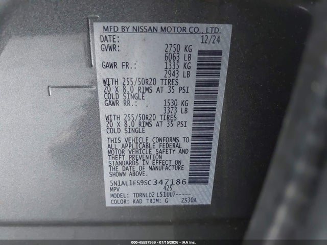 Продажа на аукционе авто 2025 Infiniti Qx60 Luxe Awd, vin: 5N1AL1FS9SC347186, номер лота: 45597969
