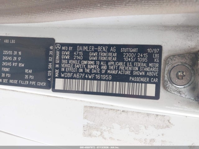 Aukcja sprzedaży 1998 Mercedes-benz Sl 500, vin: WDBFA67F4WF161959, numer aukcji: 45597972