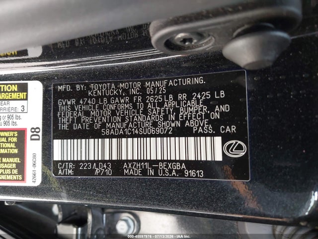 Lexus ES 300H 2025 58ADA1C14SU069072 Image 9