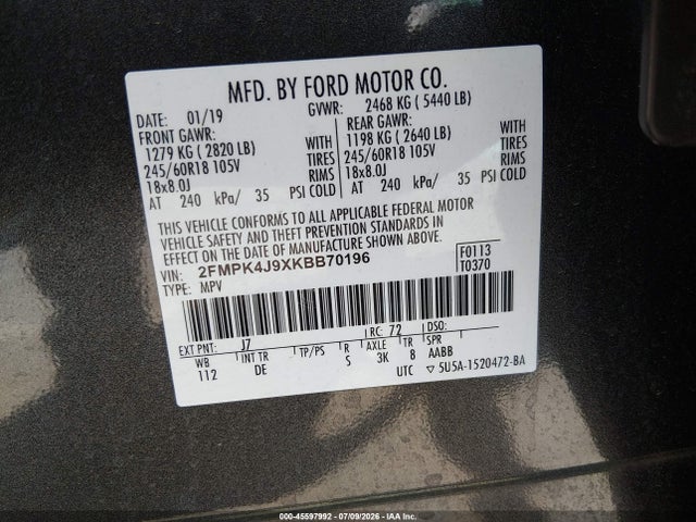Ford EDGE SEL 2019 2FMPK4J9XKBB70196 Image 9