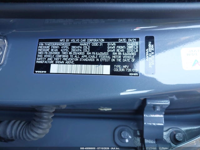 Aukcja sprzedaży 2021 Volvo Xc40 Recharge Pure Electric P8, vin: YV4ED3URXM2583222, numer aukcji: 45598005