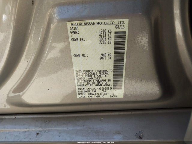 Nissan Altima 2.5 Sv 2015 1N4AL3AP1FC493659 Image 9