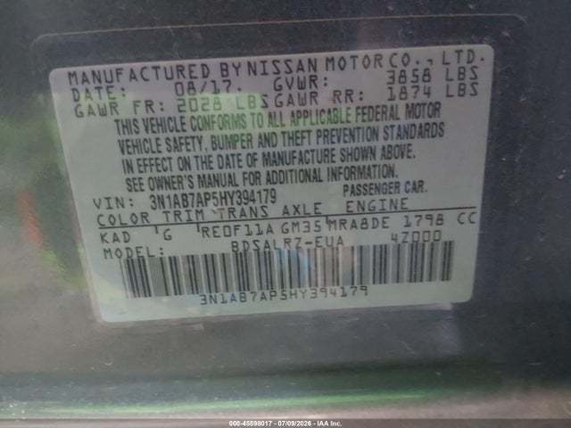 Nissan SENTRA SR 2017 3N1AB7AP5HY394179 Image 9
