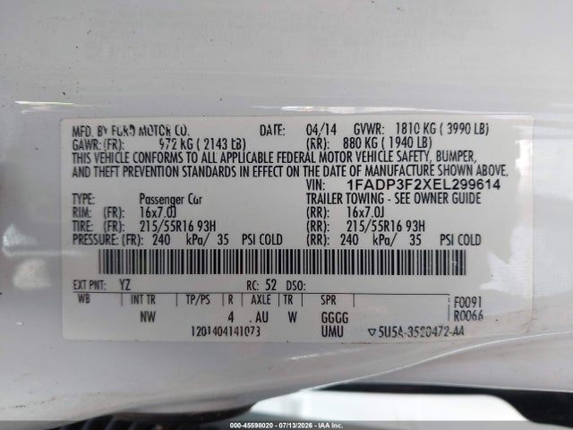 Ford FOCUS SE 2014 1FADP3F2XEL299614 Image 9