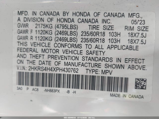 Honda Cr-v Ex Awd 2023 2HKRS4H4XPH430762 Image 9