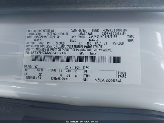 Ford Transit-250 2016 1FTYR1ZM2GKB37170 Image 9