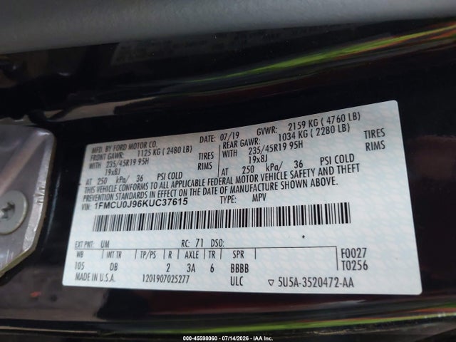 1FMCU0J96KUC37615 Ford Escape Titanium