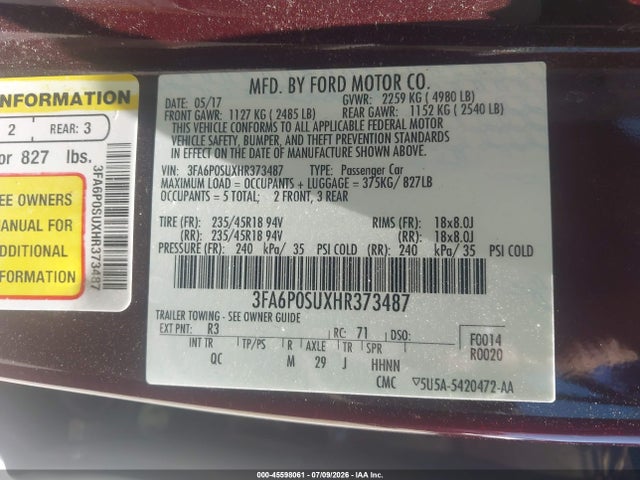 3FA6P0SUXHR373487 Ford Fusion Energi Platinum