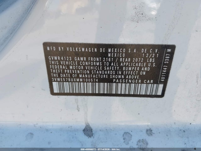 Auction sale of the 2021 Volkswagen Jetta 1.4t Sel, vin: 3VWE57BUXMM100574, lot number: 45598072