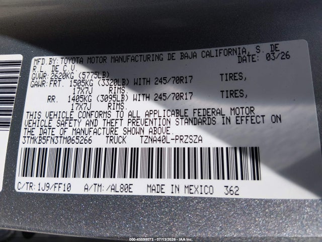 Toyota Tacoma Sr5 2026 3TMKB5FN3TM065266 Image 9