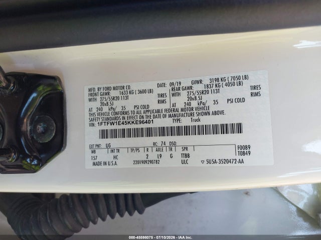 Ford F-150 Lariat 2019 1FTFW1E45KKE96401 Image 9