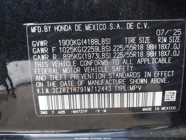 3CZRZ1H79TM712443 Honda Hr-v 2wd Ex-l
