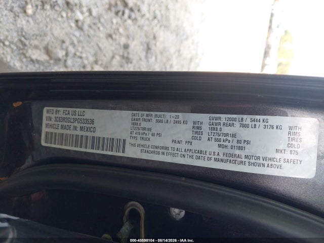 2023 Ram 3500 Tradesman  4x2 8' Box მანქანა იყიდება აუქციონზე, vin: 3C63R2GL3PG533536, აუქციონის ნომერი: 45598104