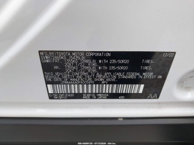 JTMAAAAA0PA005895 Toyota Bz4x Limited