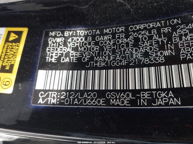 Lexus ES 350 2015 JTHBK1GG4F2178338 Image 9