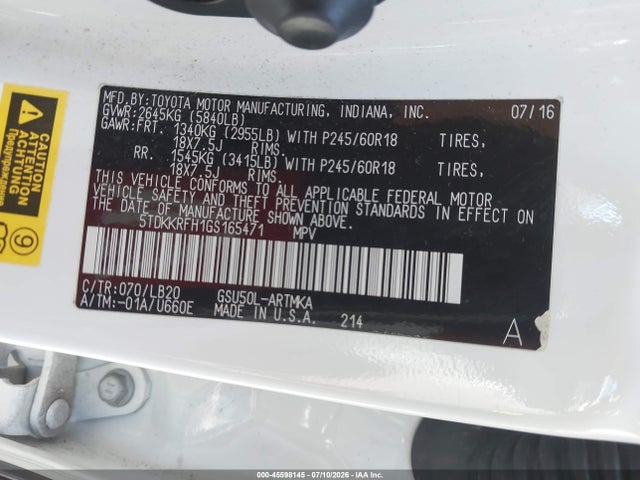 5TDKKRFH1GS165471 Toyota Highlander Xle V6