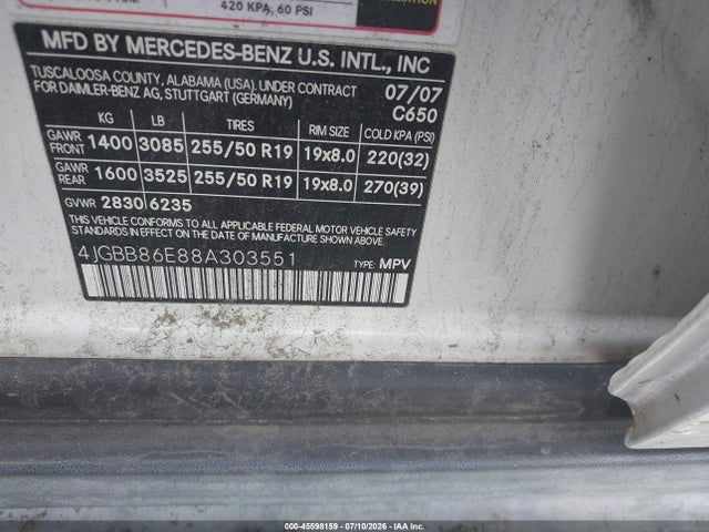 Продажа на аукционе авто 2008 Mercedes-benz M-class 3.5l, vin: 4JGBB86E88A303551, номер лота: 45598159