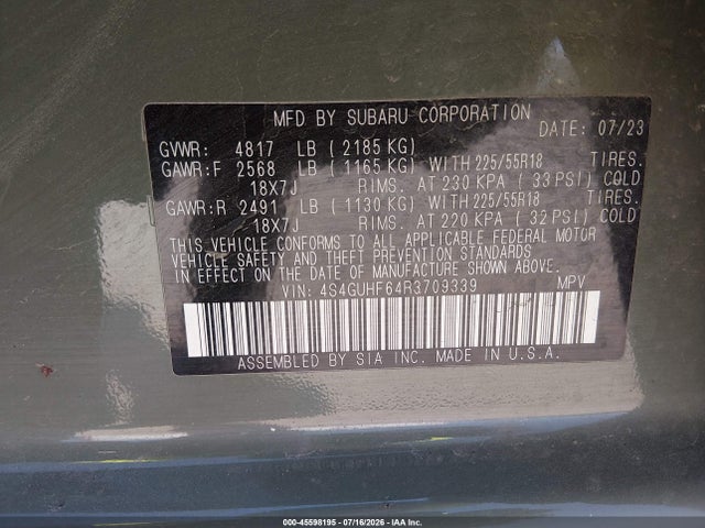 45598195 :رقم المزاد ، 4S4GUHF64R3709339 vin ، 2024 Subaru Crosstrek Sport مزاد بيع