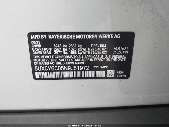 Продаж на аукціоні авто 2022 Bmw X6 Xdrive40i, vin: 5UXCY6C05N9J51972, номер лоту: 45598201