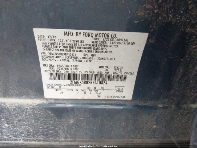 Ford FLEX SE 2019 2FMGK5B82KBA10874 Image 9