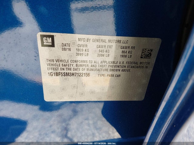 1G1BF5SM3H7122156 Chevrolet Cruze Premier Auto