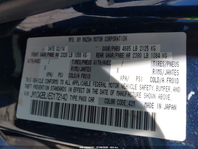 Aukcja sprzedaży 2014 Mazda Mazda5 Sport, vin: JM1CW2BLXE0172140, numer aukcji: 45598257