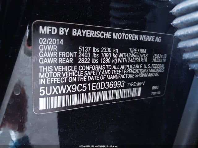 BMW X3 Xdrive28i 2014 5UXWX9C51E0D36993 Image 9