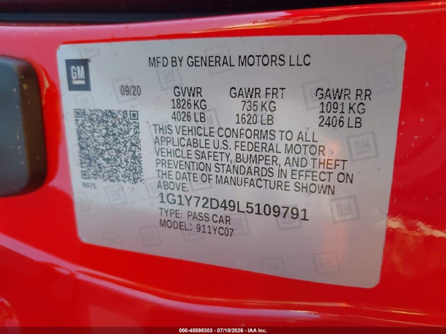 Chevrolet CORVETTE STINGRAY 2020 1G1Y72D49L5109791 Image 9