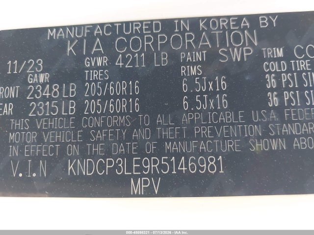 2024 Kia Niro Lx მანქანა იყიდება აუქციონზე, vin: KNDCP3LE9R5146981, აუქციონის ნომერი: 45598321