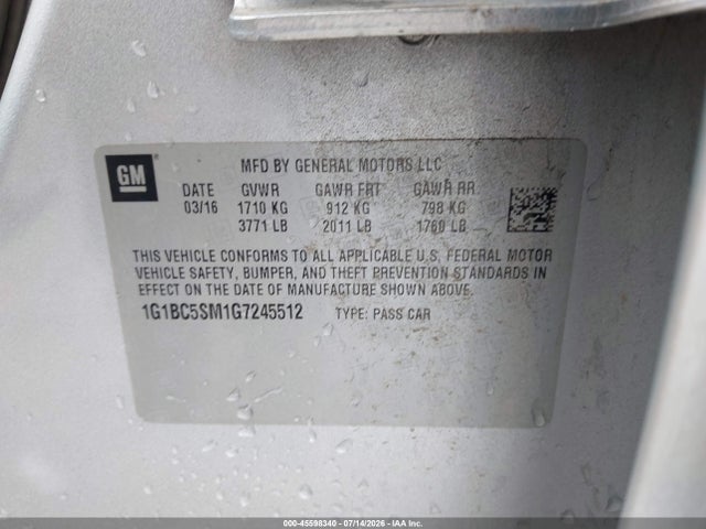Chevrolet Cruze Ls Auto 2016 1G1BC5SM1G7245512 Image 9
