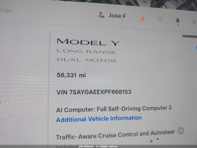 Aukcja sprzedaży 2023 Tesla Model Y Awd/long Range Dual Motor All-wheel Drive, vin: 7SAYGAEEXPF668153, numer aukcji: 45598384