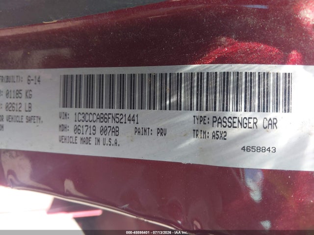 Auction sale of the 2015 Chrysler 200 Limited, vin: 1C3CCCAB6FN521441, lot number: 45598401