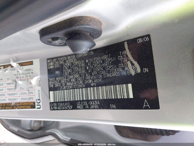 Aukcja sprzedaży 2007 Lexus Gx 470, vin: JTJBT20X170126836, numer aukcji: 45598438