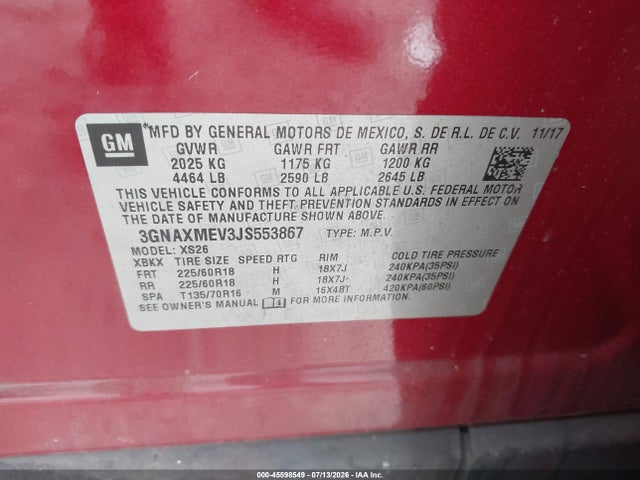 Chevrolet Equinox Premier 2018 3GNAXMEV3JS553867 Image 9