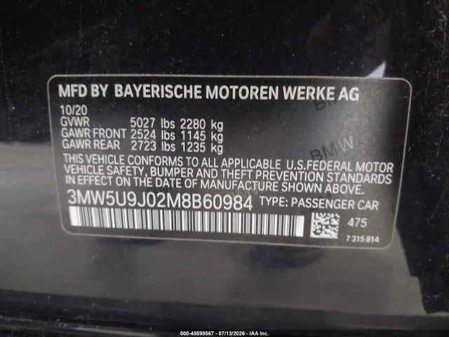 Продажа на аукционе авто 2021 Bmw M340i M340i Xdrive, vin: 3MW5U9J02M8B60984, номер лота: 45598567