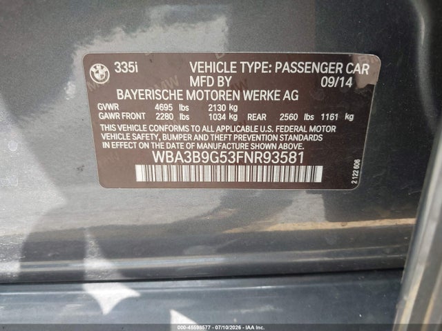 Aukcja sprzedaży 2015 Bmw 335i Xdrive, vin: WBA3B9G53FNR93581, numer aukcji: 45598577